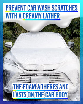 MJJC foam cannon spraying foam onto car for efficient dirt lift and pre-wash