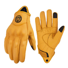 mjmoto front view yellow gloves showing retro silhouette and fit benefit