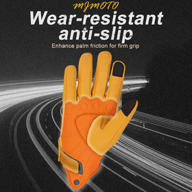 mjmoto rider wearing gloves on motorcycle showing comfort and style