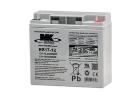 MK Battery ES17-12 front view showing label and sealed case, demonstrating reliability