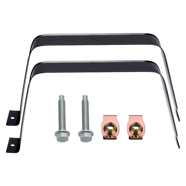 MK-Morzon front view of fuel tank straps kit showing parts and label for quick identification