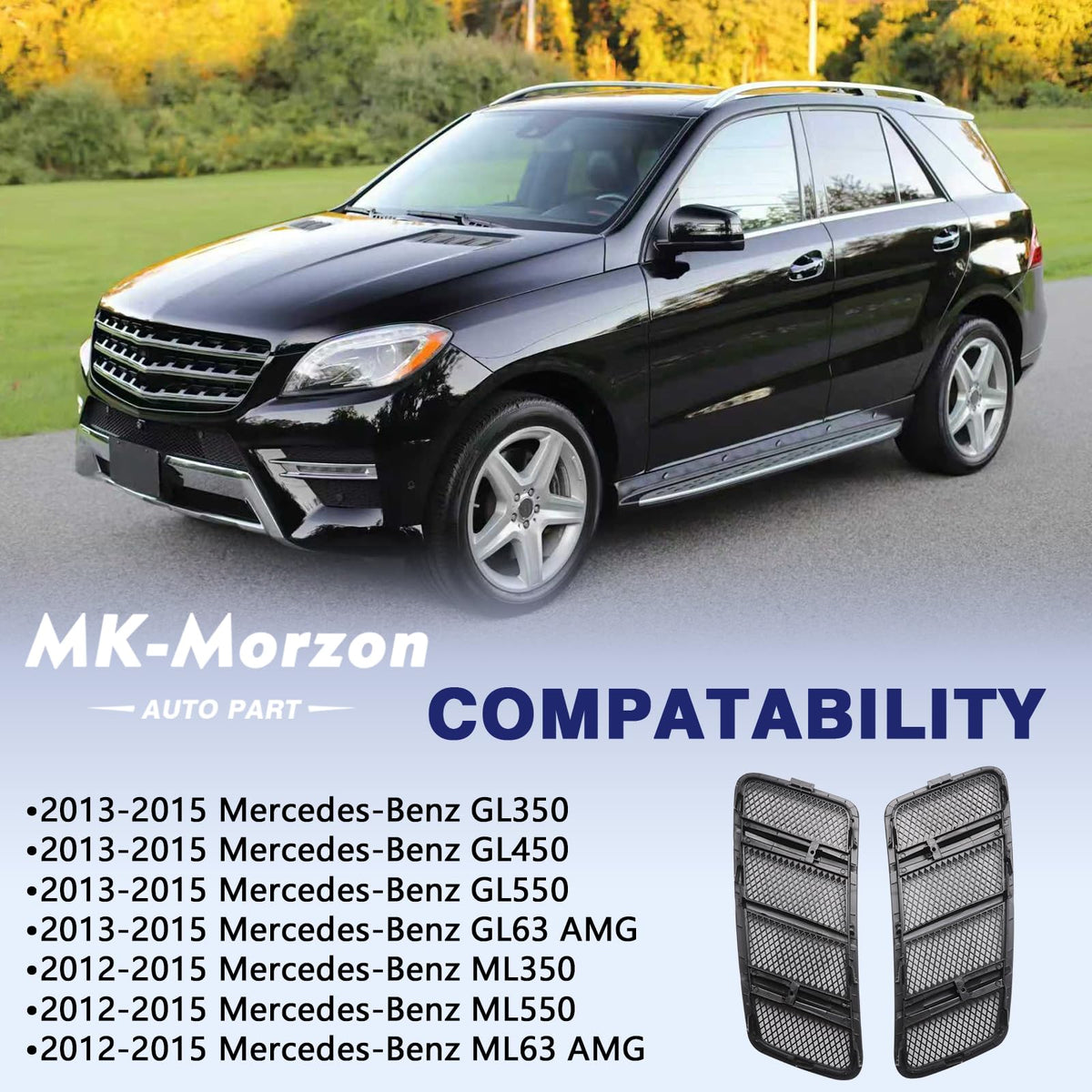 MK-Morzon grille installed on Mercedes hood demonstrating correct alignment