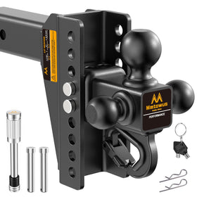 Mmtowus front view of assembled hitch showing all three balls and finish, versatile towing