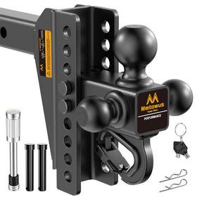 Mmtowus front view of tri-ball hitch showing all three balls and receiver fit benefits