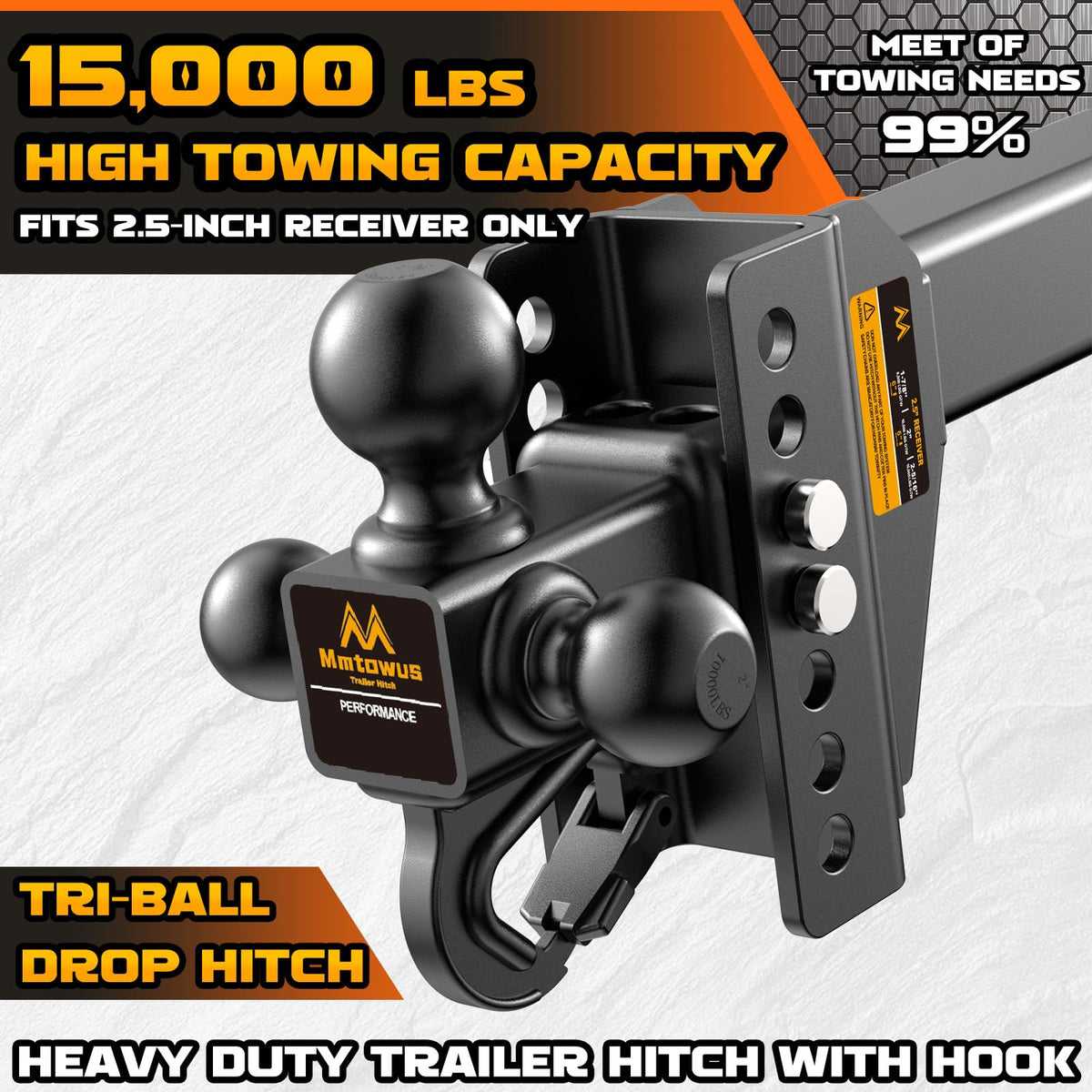 Mmtowus closeup of three hitch balls highlighting quick coupler compatibility