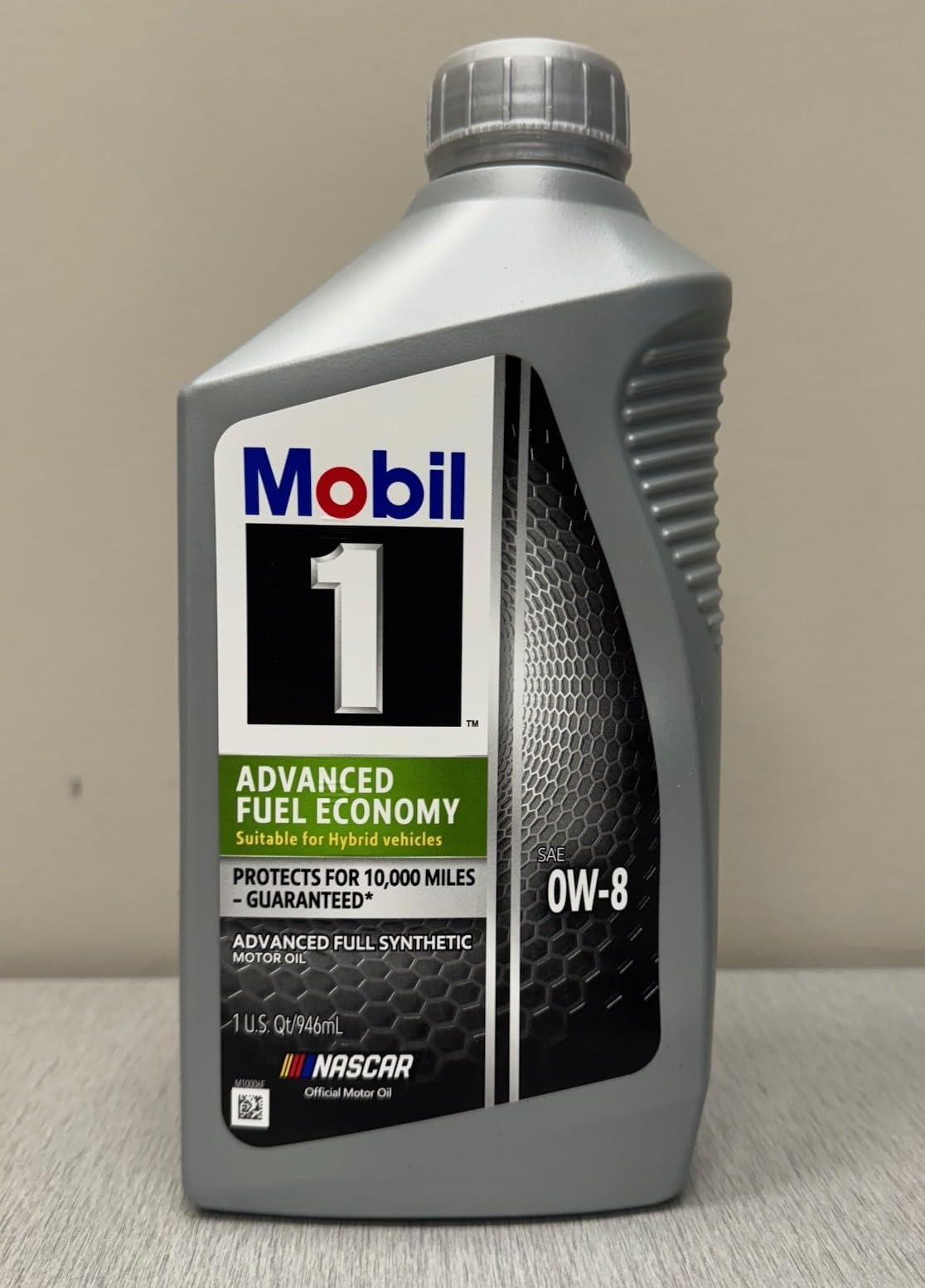 Mobil 1 front label showing product name and benefits for quick identification