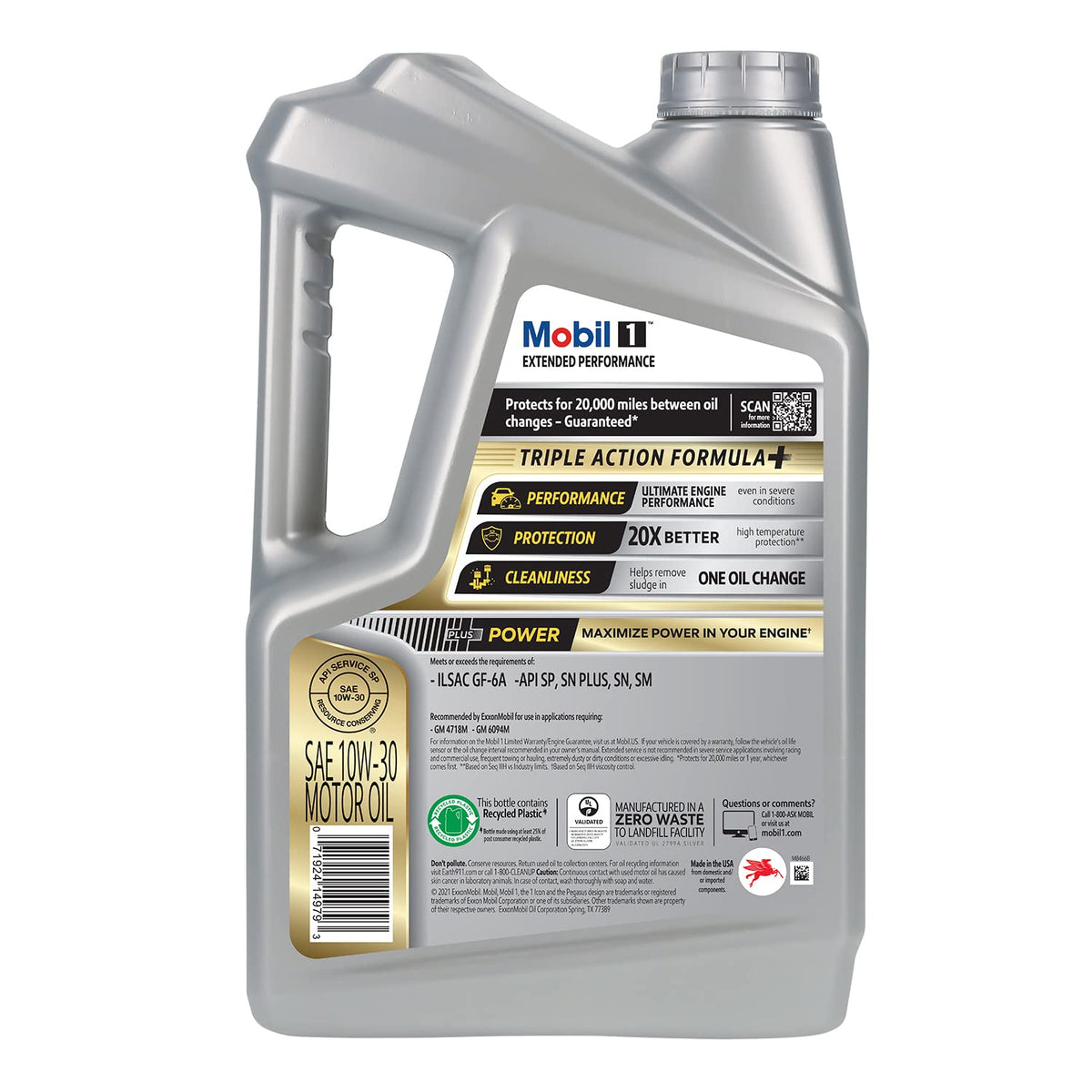 Mobil 1 bottle angled view highlighting durable packaging and clear branding