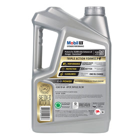 Mobil 1 bottle angled view highlighting durable packaging and clear branding