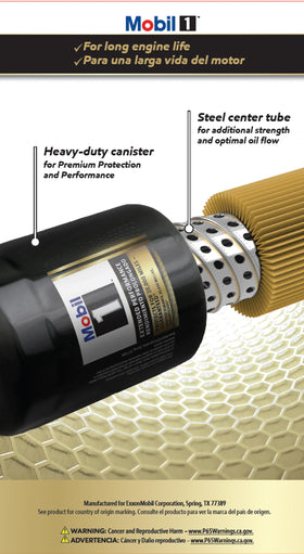 Mobil 1 canister detail illustrating heavy-duty construction and durability