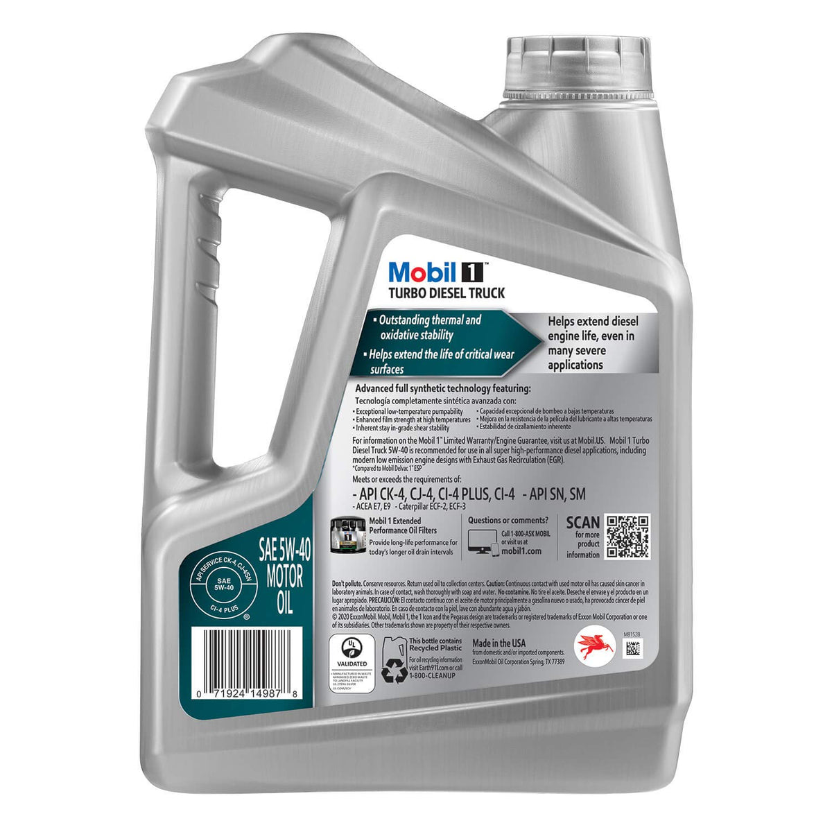 Mobil 1 being poured from container illustrating controlled pour and clean refill