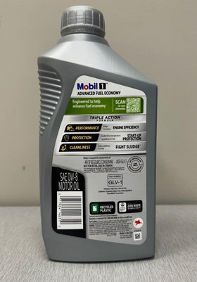 Mobil 1 viscosity and JASO GLV-1 specification label confirming compatibility