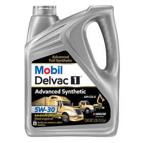 mobil Delvac 1 front label showing product and specification benefits