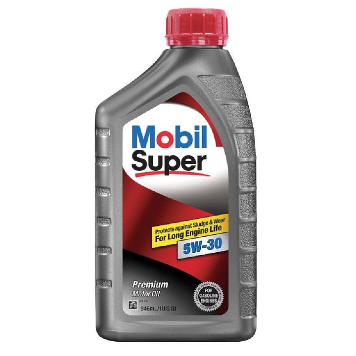 Mobil Super front bottle view showing label and easy-pour spout for reliable protection