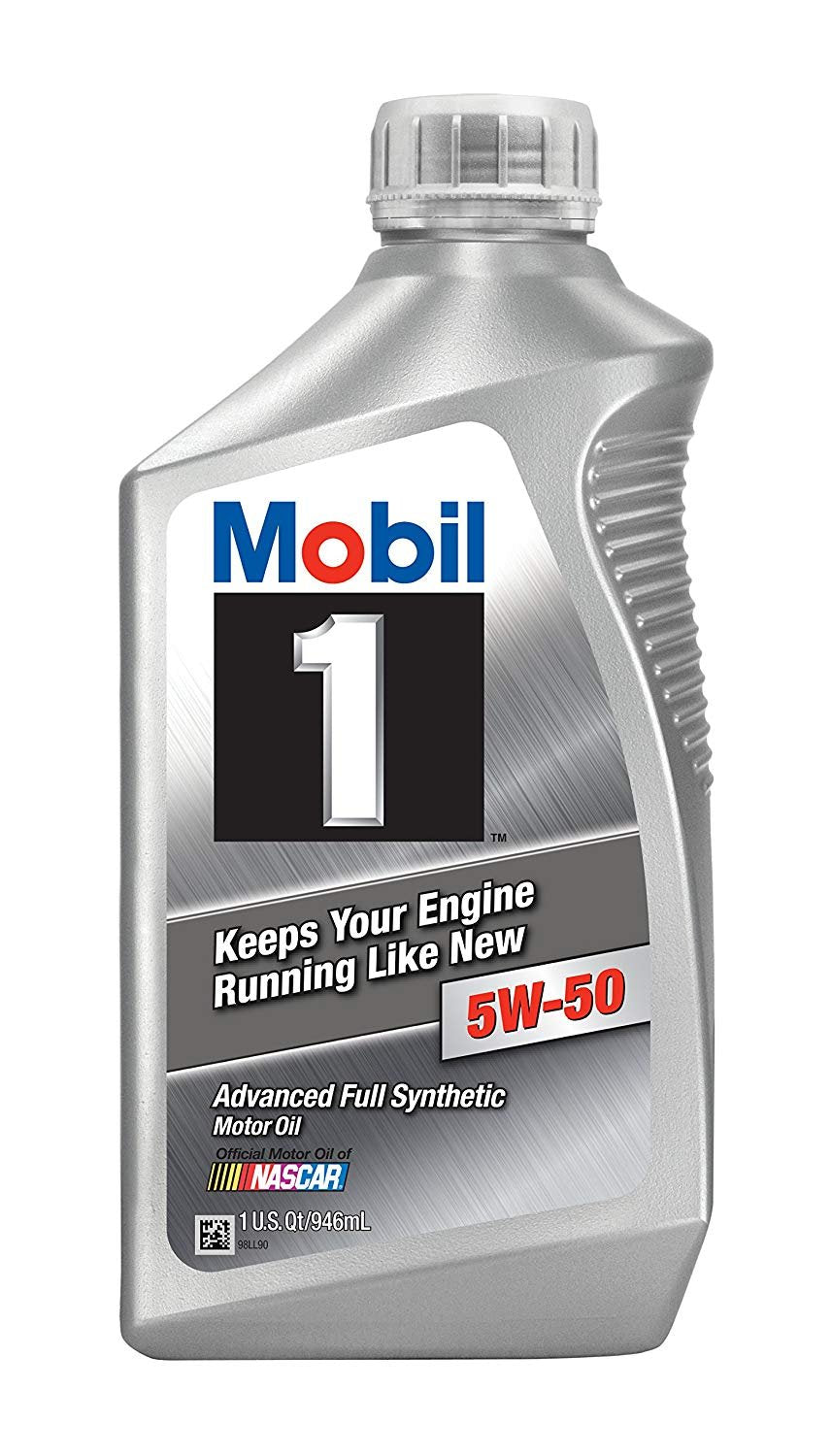 Mobil 1 front view of six 1-quart bottles showing label and clear grade identification for confidence