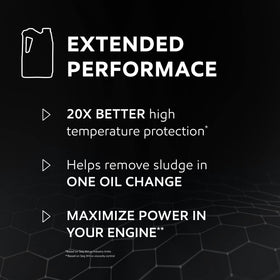 Mobil 1 close-up label displaying 5W-30 grade and high mileage benefits