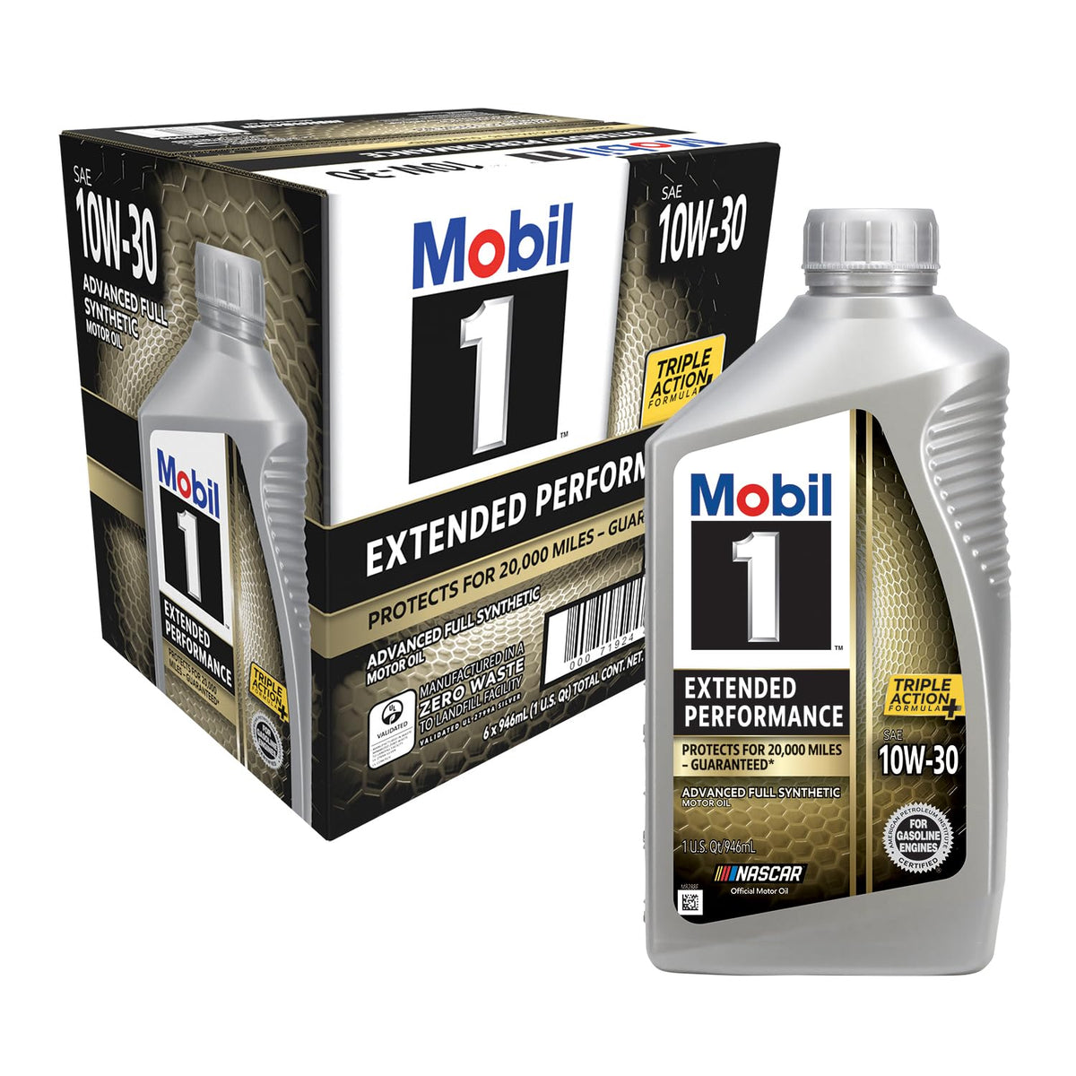 Mobil 1 front packaging showing product and clear benefits