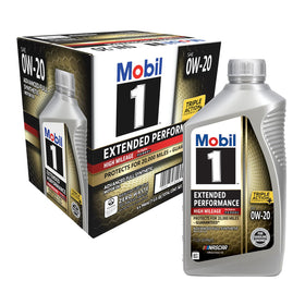 Mobil 1 front label showing product name and key benefits for high-mileage engines