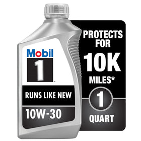 Mobil bottle front label showing product identity and benefits