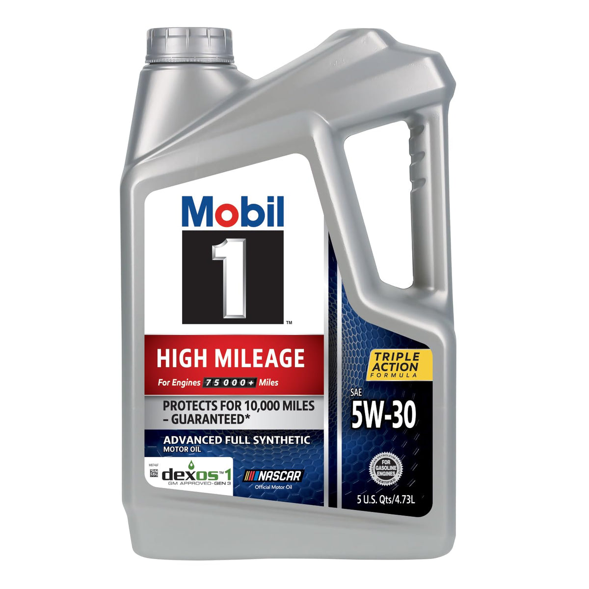 Mobil 1 pour close-up showing smooth flow for easier oil changes