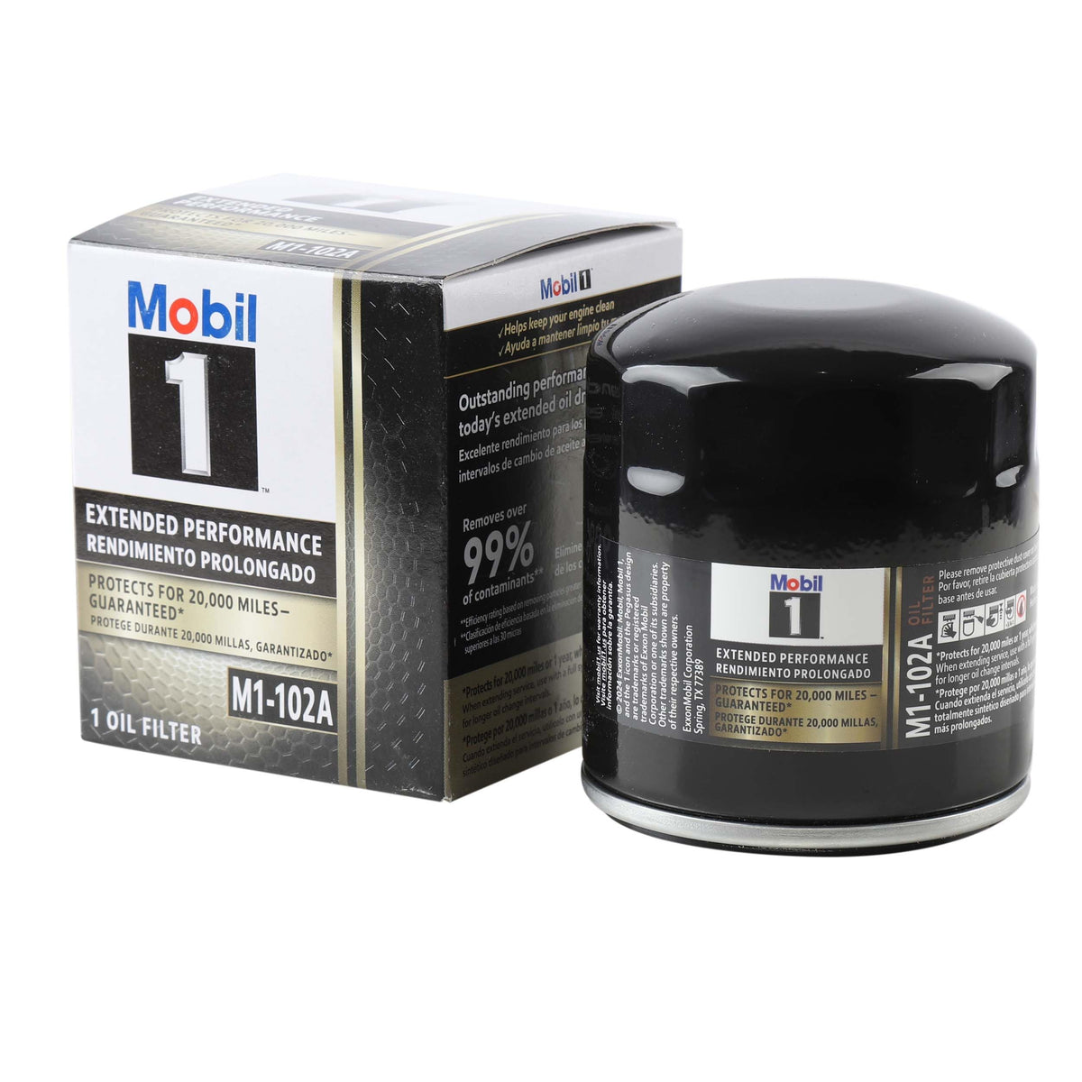 Mobil 1 close-up of heavy-duty canister demonstrating pressure resistance