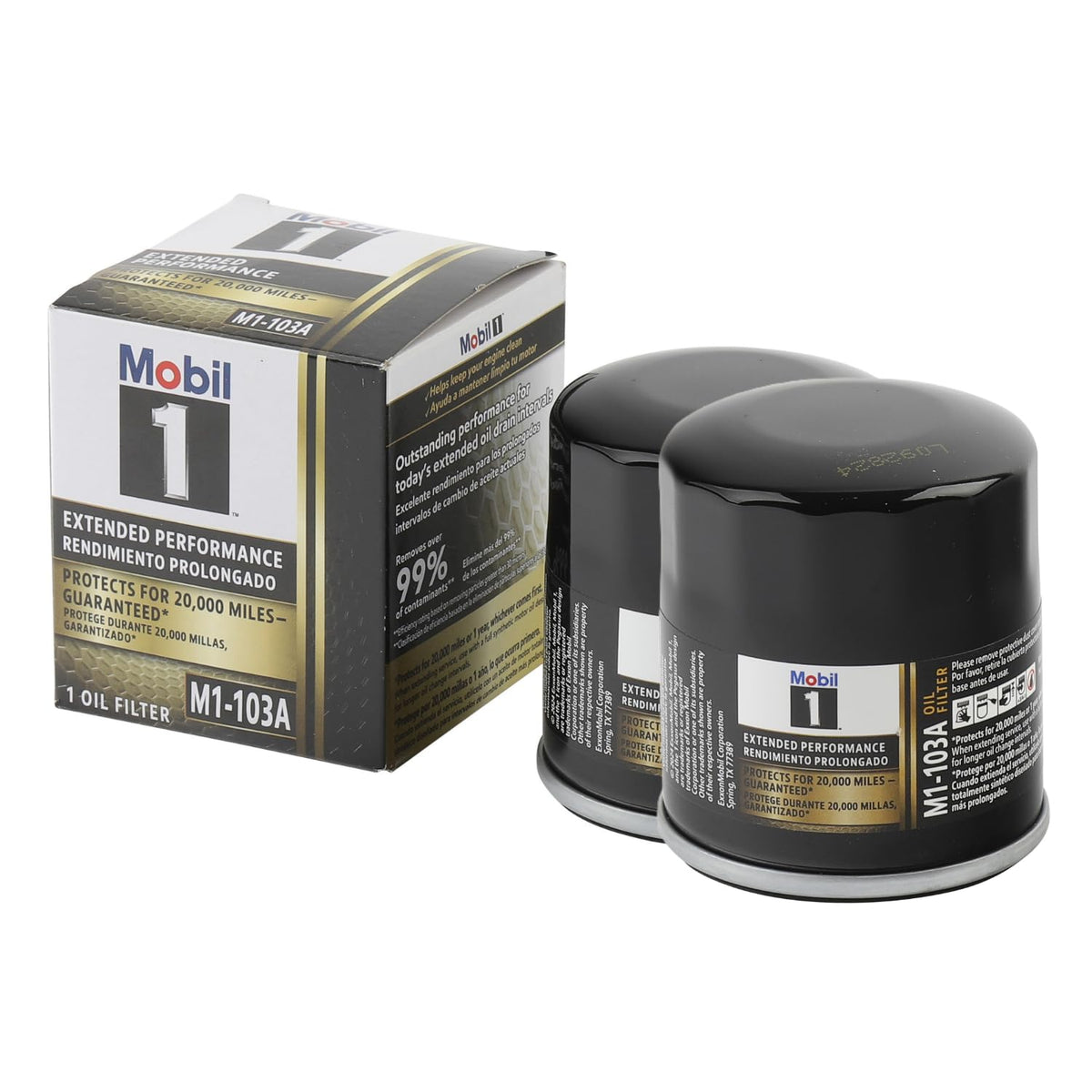 Mobil 1 front packaging showing two-pack and product branding for reliable protection