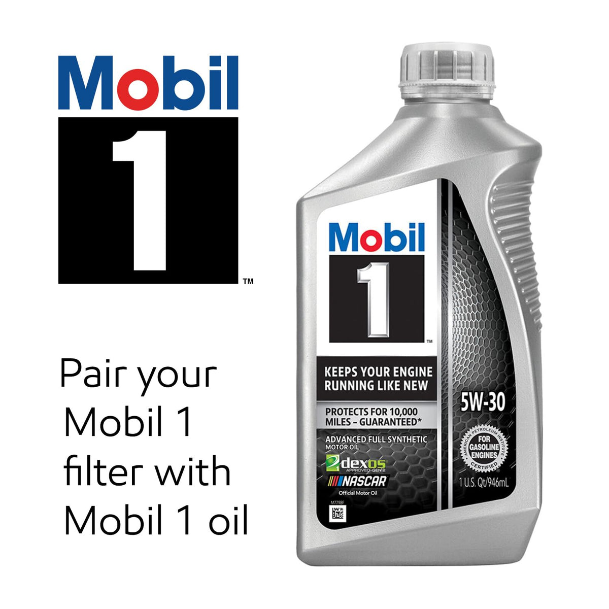 Mobil 1 filter next to a ruler showing size and scale for correct purchase decision