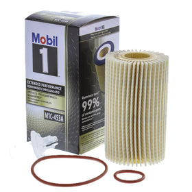Mobil 1 filter media close-up revealing synthetic-blend fibers for superior contaminant capture