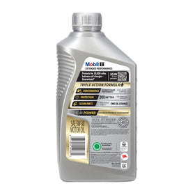 Mobil 1 oil pouring into engine showing fast lubrication benefit