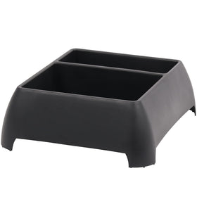 Moblorg front view of black crate showing sturdy walls and stackable shape for organized storage