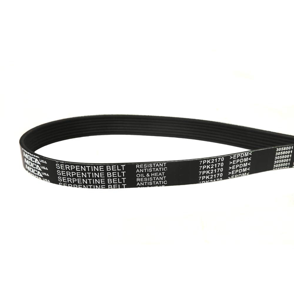 MOCA AUTOPARTS belt alongside ruler demonstrating correct 7PK2170 length for quick fit verification