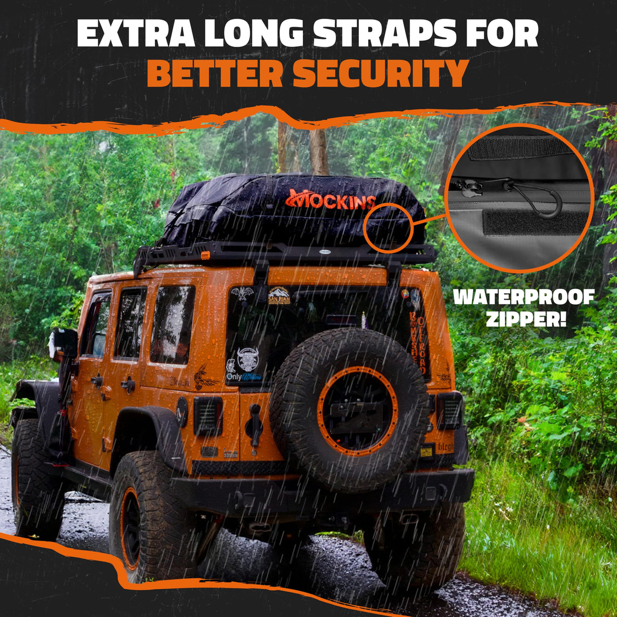 Mockins accessory kit with straps and hooks for secure rooftop attachment