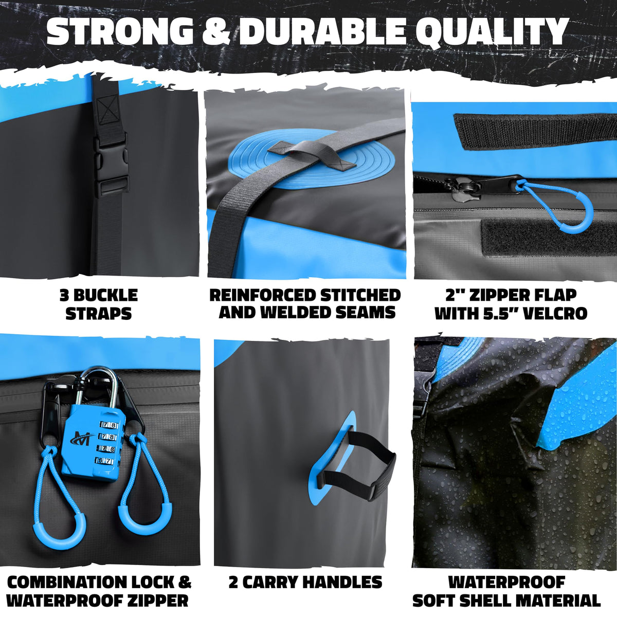 Mockins close-up waterproof zipper detail protecting cargo from moisture