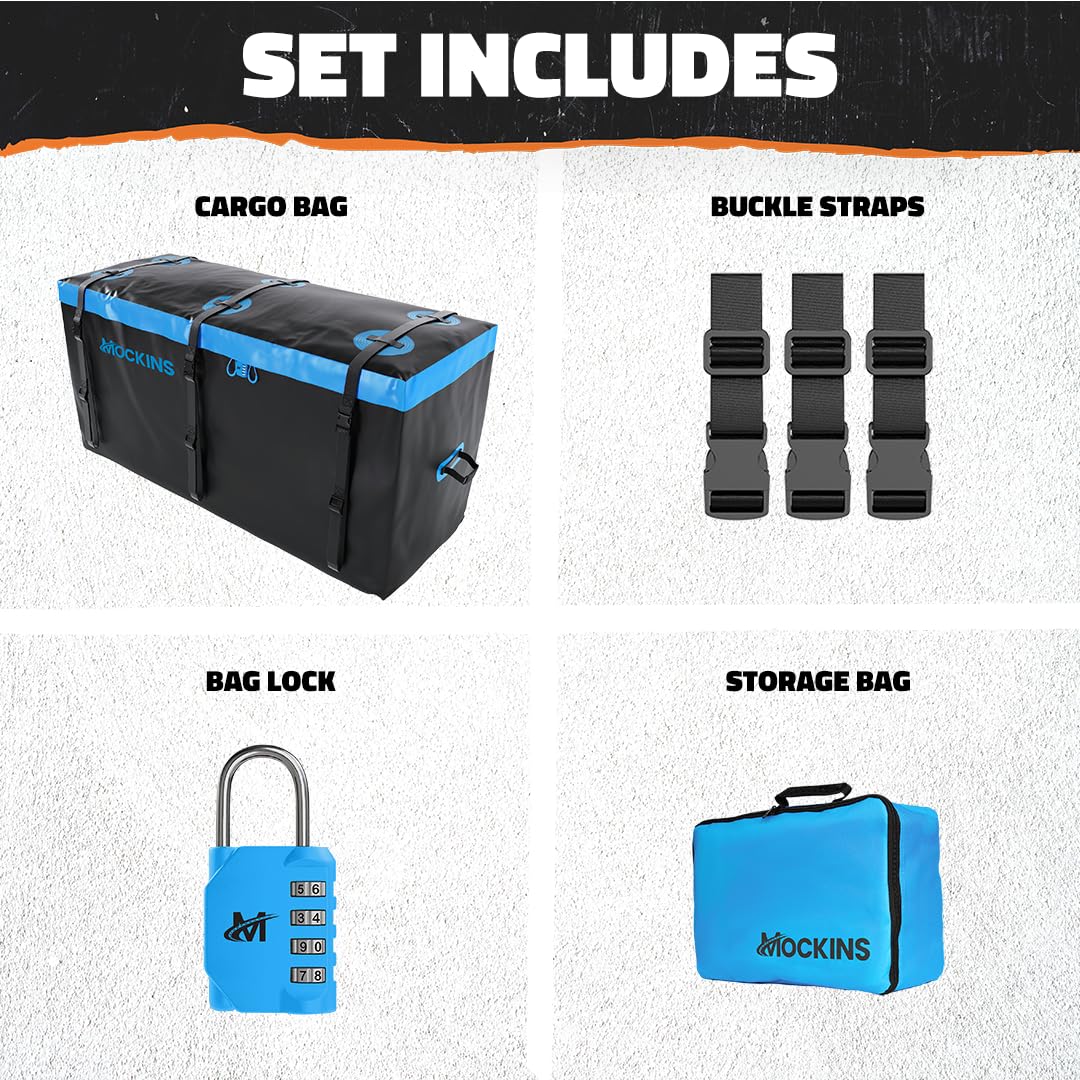 Mockins folded inside blue carry bag for compact storage benefit