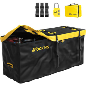 Mockins front view hitch carrier showing durable shape and extra cargo capacity benefit
