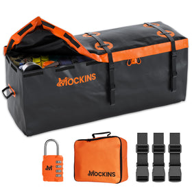 Mockins front view mounted on hitch showing weatherproof storage benefit
