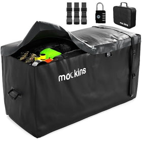 Mockins front view showing large hitch bag and dry storage benefit