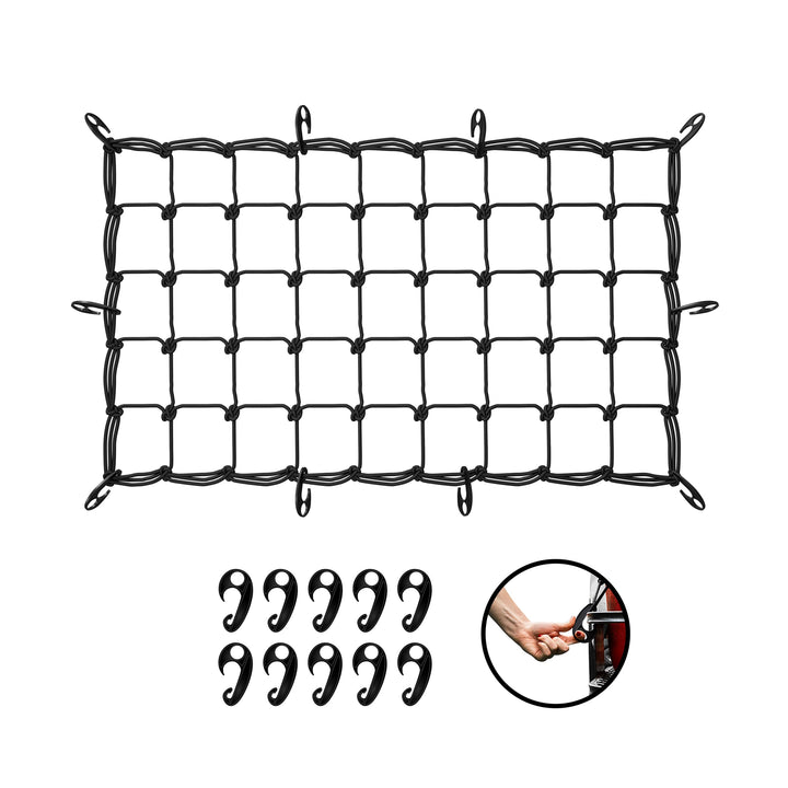 Mockins front view of net on truck bed showing secure coverage