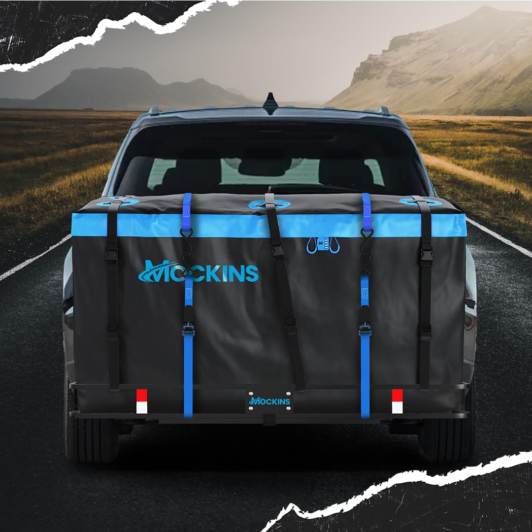 Mockins size comparison next to suitcase illustrating 25 cu ft capacity benefit