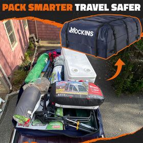 Mockins straps and protective roof mat securing load while protecting vehicle paint
