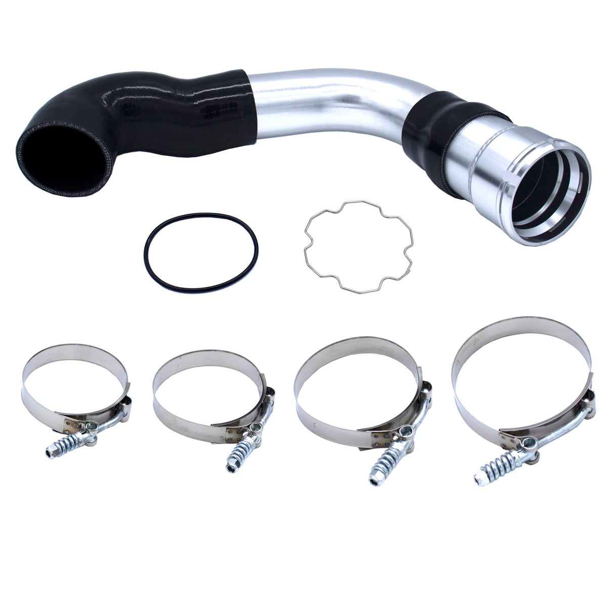 MOCW front view of intercooler pipe kit showing complete fit and durability
