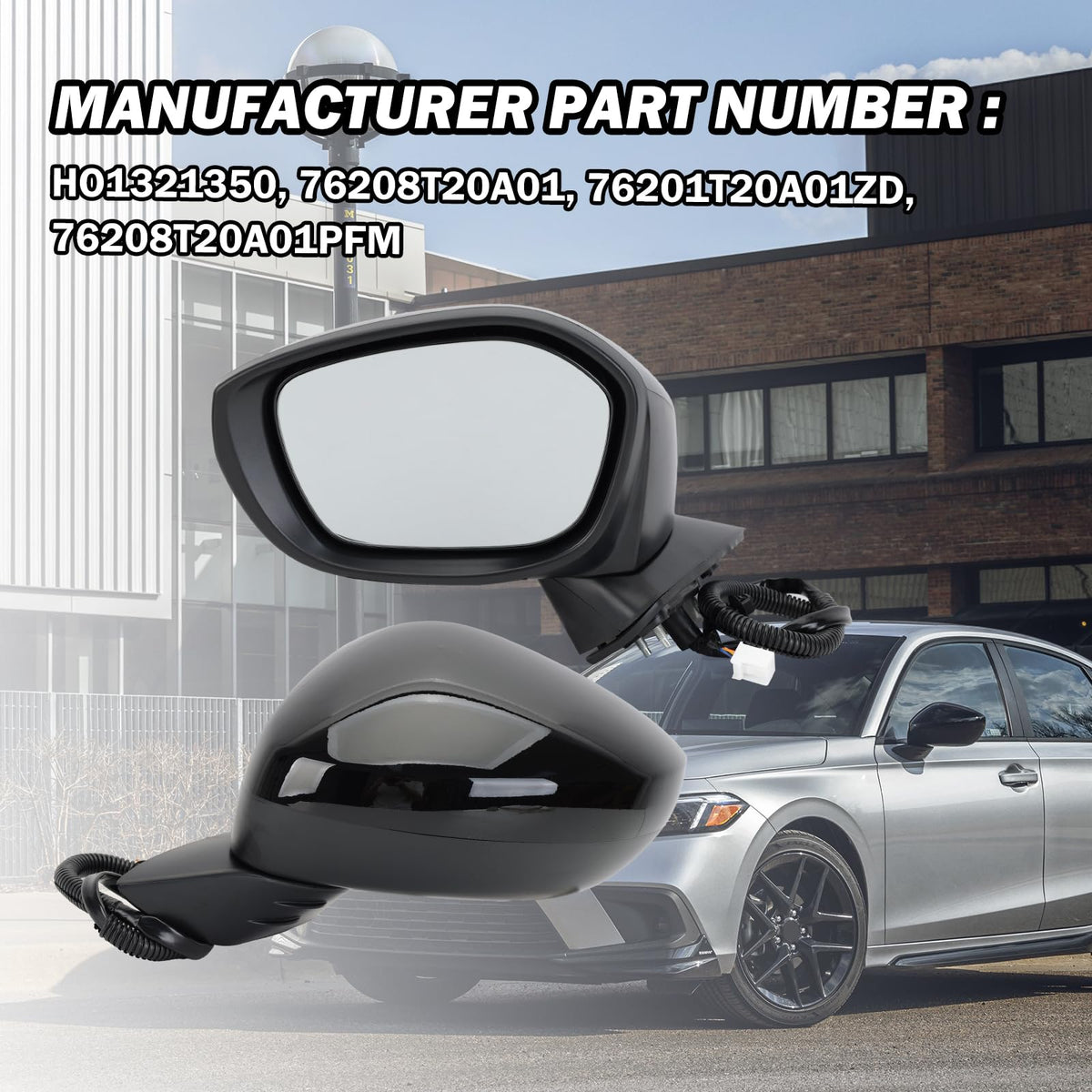 MOFOAP mirror installed on Civic sedan showing accurate fit and restored appearance