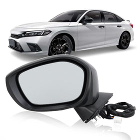 MOFOAP front view of left driver mirror showing sleek black housing and exact fit benefit