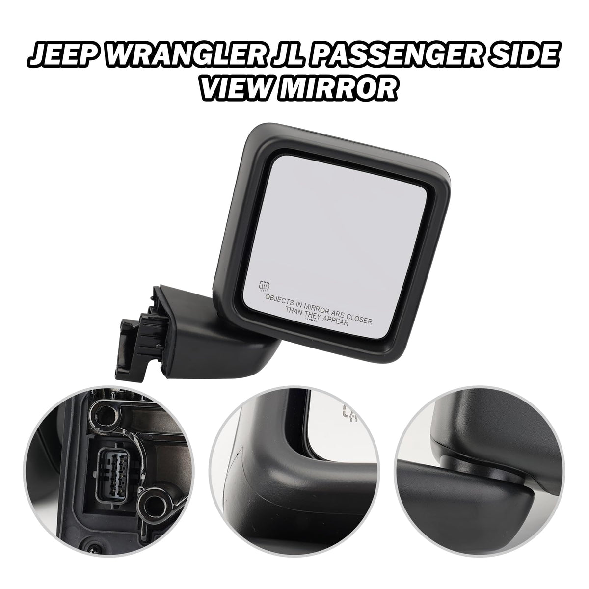 MOFOAP passenger mirror mounted on Jeep Wrangler JL showing correct fit