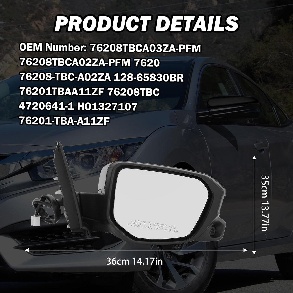 MOFOAP mirror installed on Civic passenger door showing factory integration
