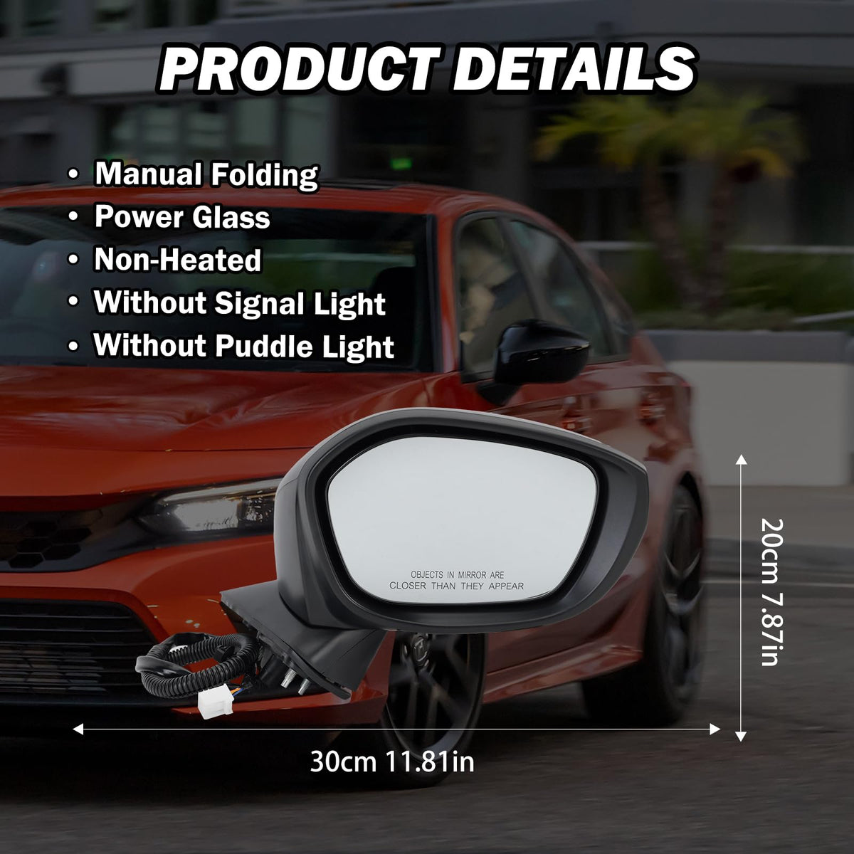 MOFOAP passenger mirror side profile illustrating compact manual folding advantage