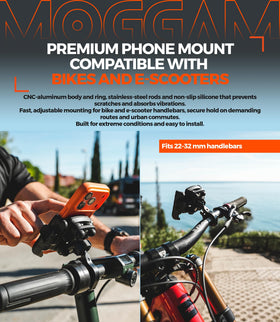 MOGGAM next to smartphone and case showing fit range and scale
