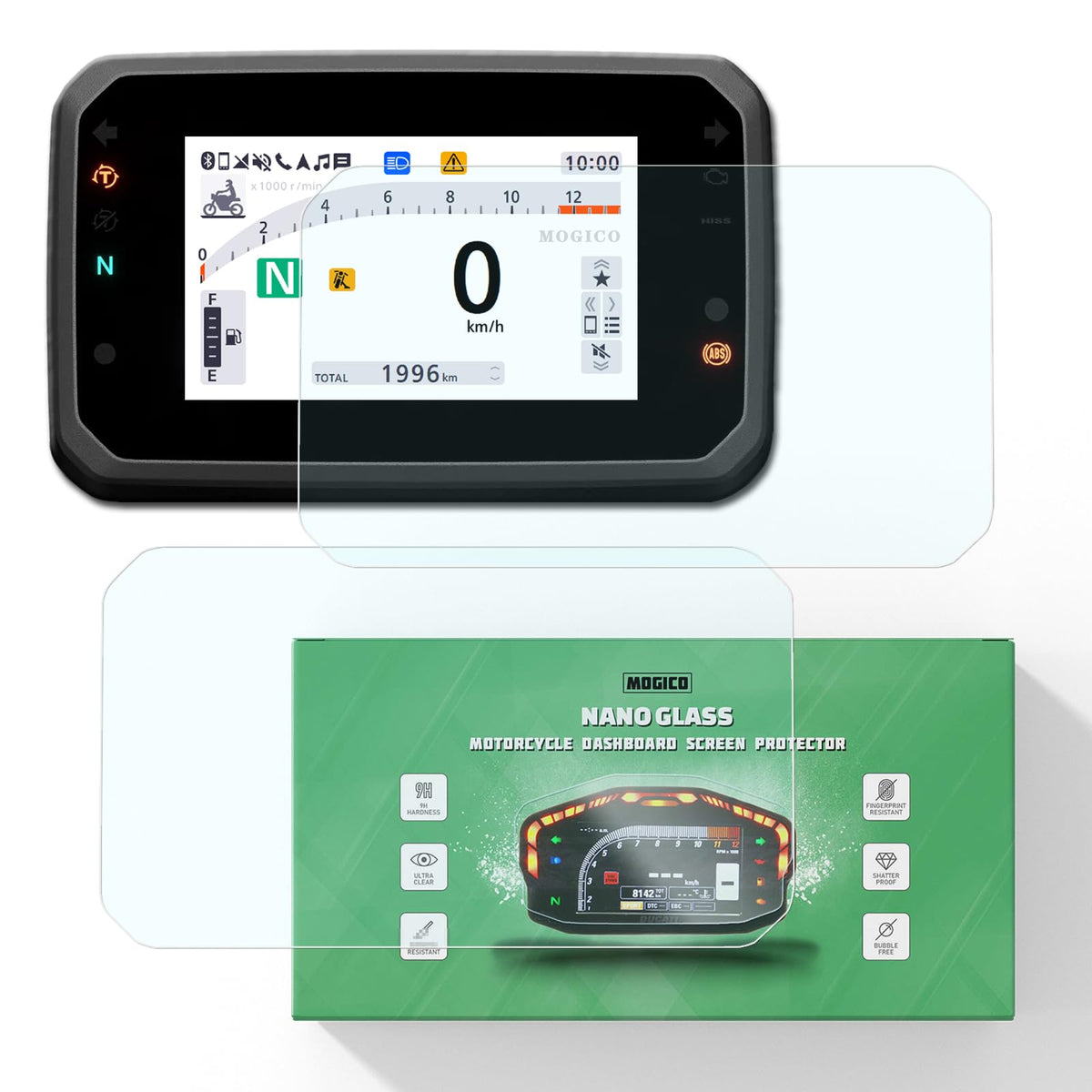 Mogico front packaging showing two ultra-clear protectors and benefits