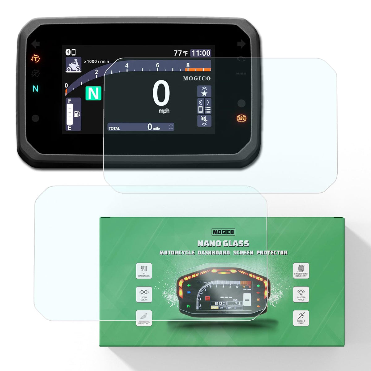 Mogico front packaging showing protector kit and model compatibility benefit