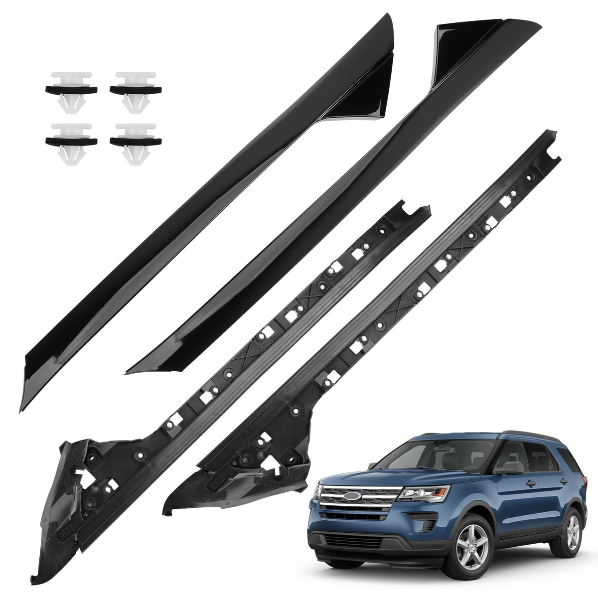 MOJIOO front packaging showing the 4-piece A-pillar trim, neat appearance restored