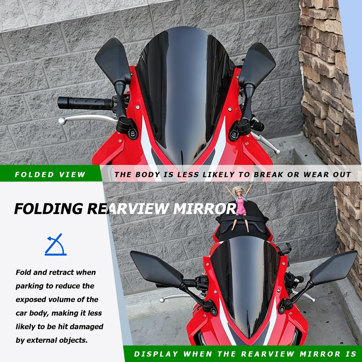 mokuo mounted on Ninja 400 left side demonstrating fit and visibility